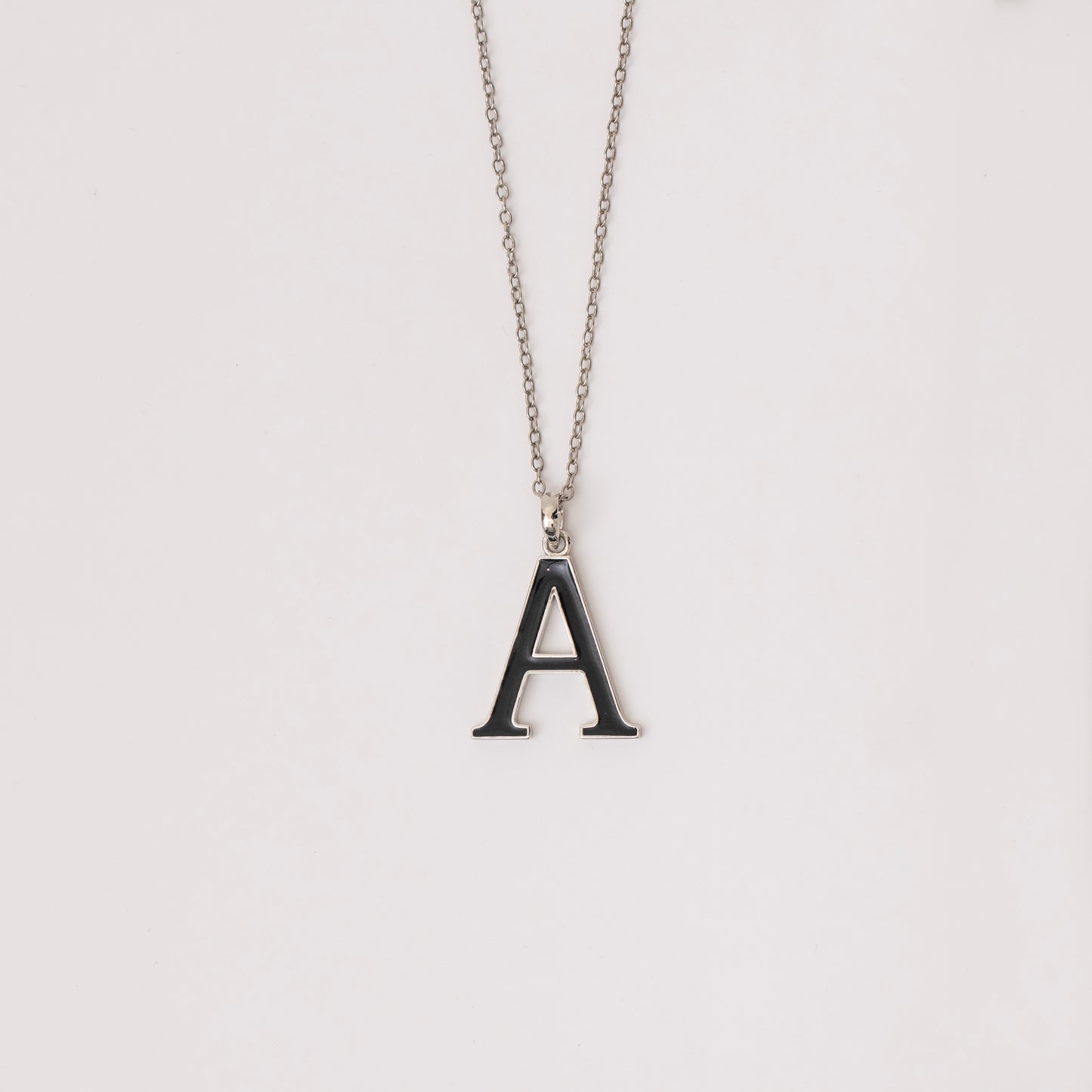 BLACK ENAMEL INITIAL NECKLACE