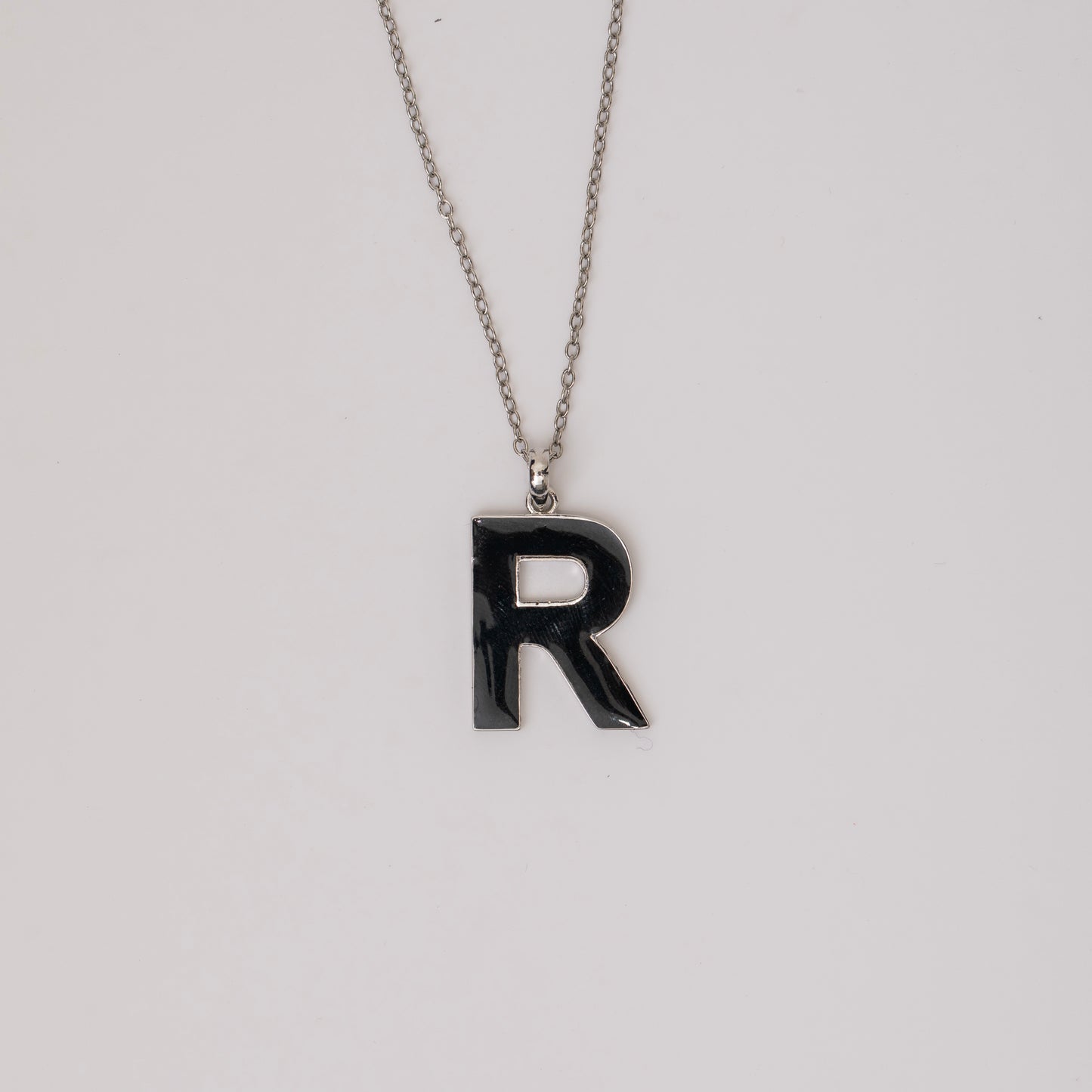 BOLD INITIAL WITH BLACK ENAMEL NECKLACE