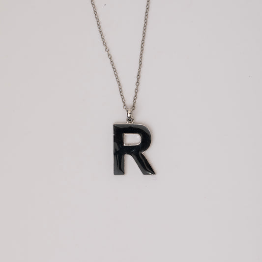BOLD INITIAL WITH BLACK ENAMEL NECKLACE