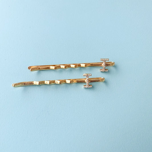 "I" INITIAL IN GOLD PLATED HAIR PINS