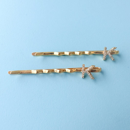"K" INITIAL IN GOLD PLATED HAIR PINS