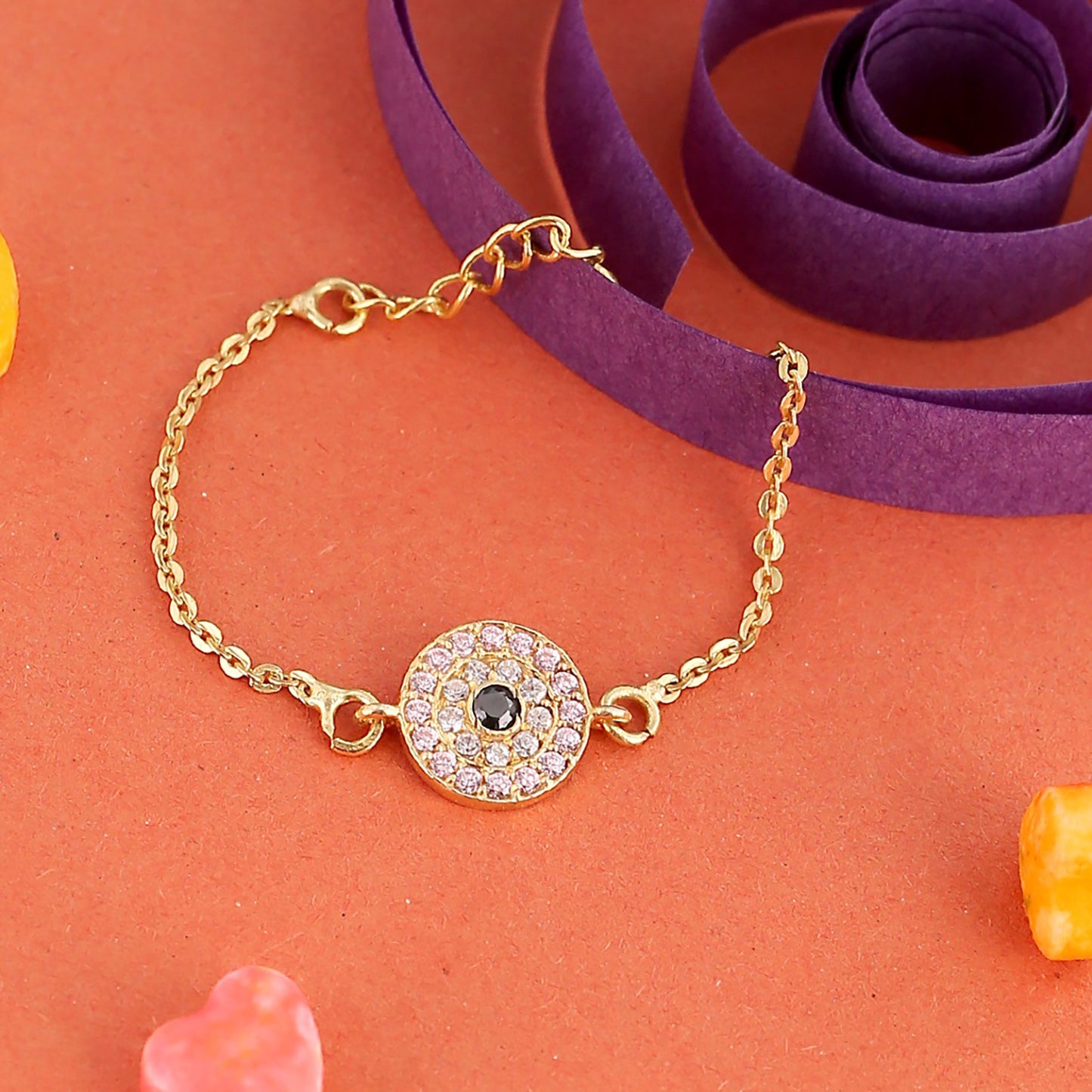 PINK STONE EVIL EYE BRACELET