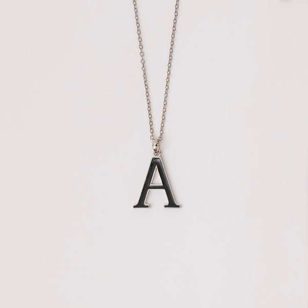 BLACK ENAMEL INITIAL NECKLACE