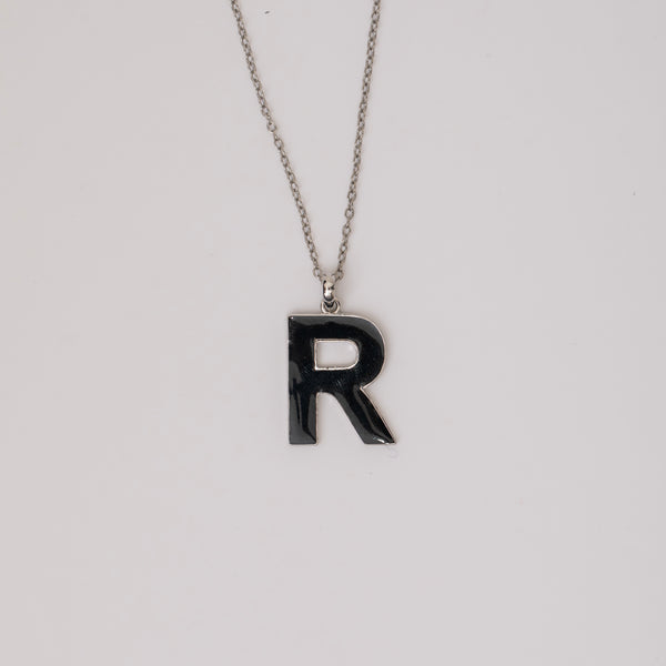 BOLD INITIAL WITH BLACK ENAMEL NECKLACE