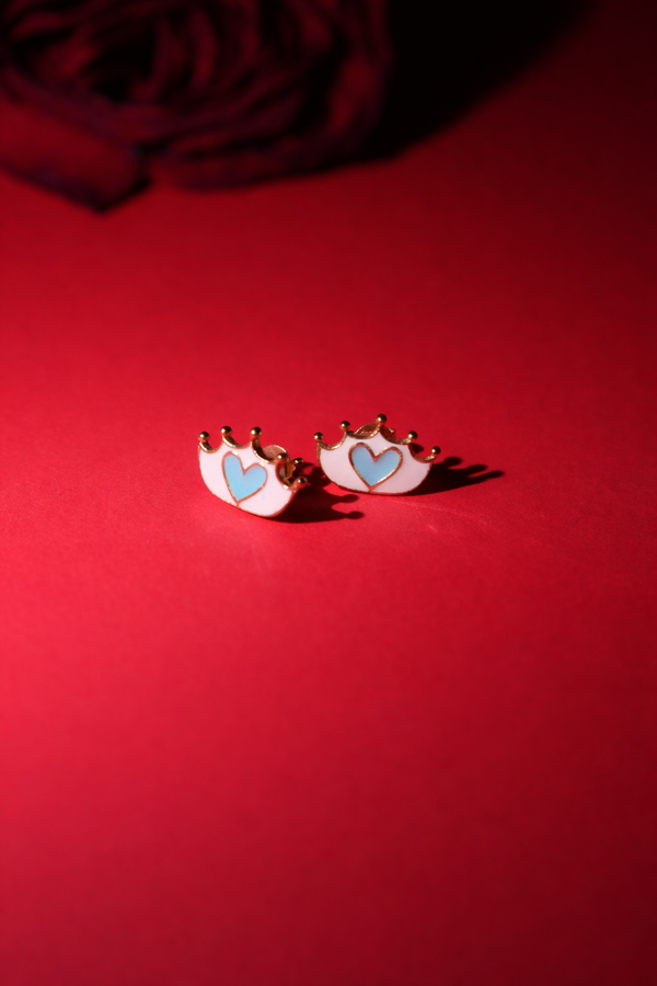 BLUE CROWN WITH HEART EARRINGS