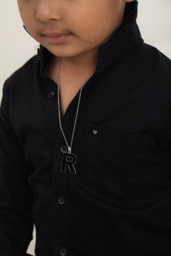 BOLD INITIAL WITH BLACK ENAMEL NECKLACE