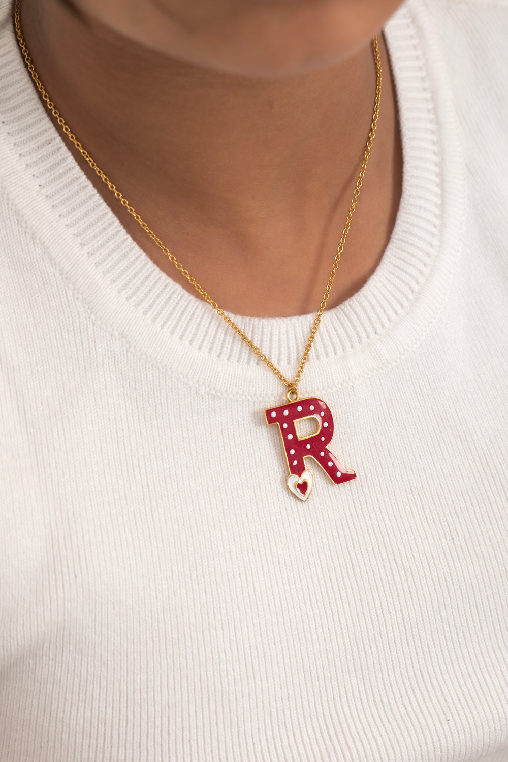 POLKA INITIAL WITH HEART NECKLACE
