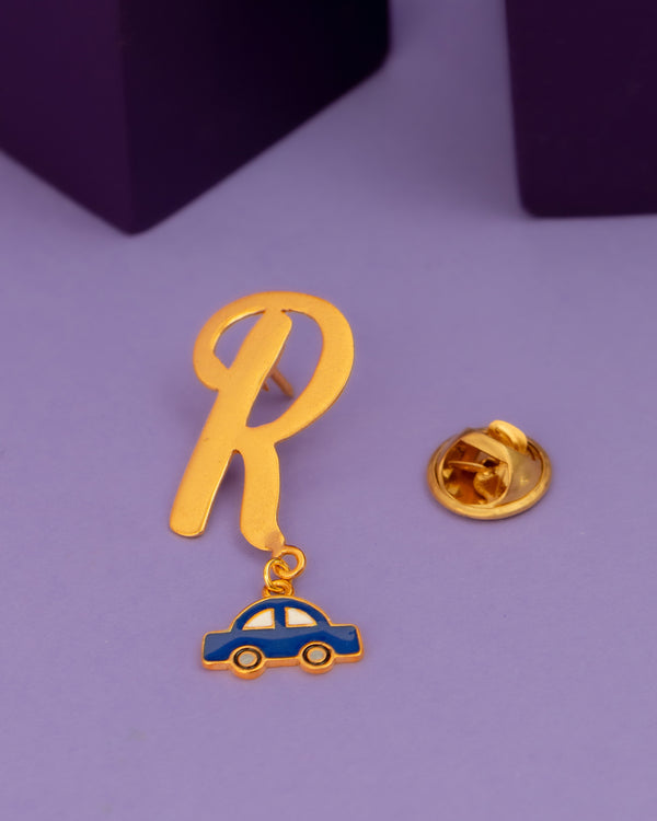 R WITH BLUE CAR HANGING BROOCH