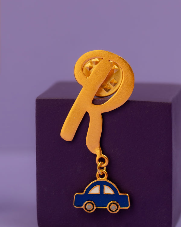 R WITH BLUE CAR HANGING BROOCH
