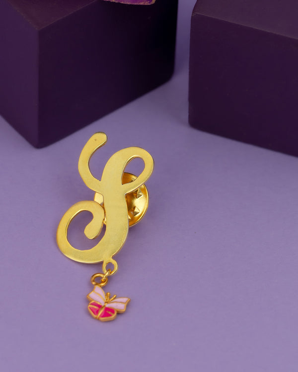 S WITH BUTTERFLY HANGING BROOCH