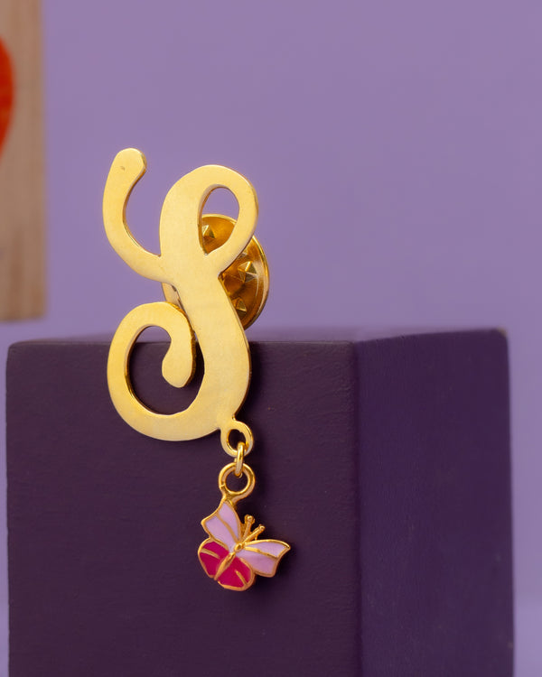 S WITH BUTTERFLY HANGING BROOCH