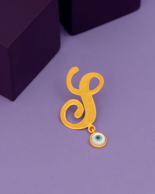 S WITH EVIL EYE HANGING BROOCH WITH GOLD POLISH