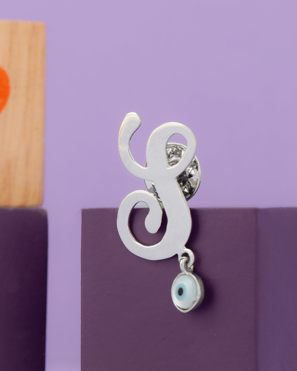 S WITH EVIL EYE HANGING BROOCH WITH SILVER POLISH