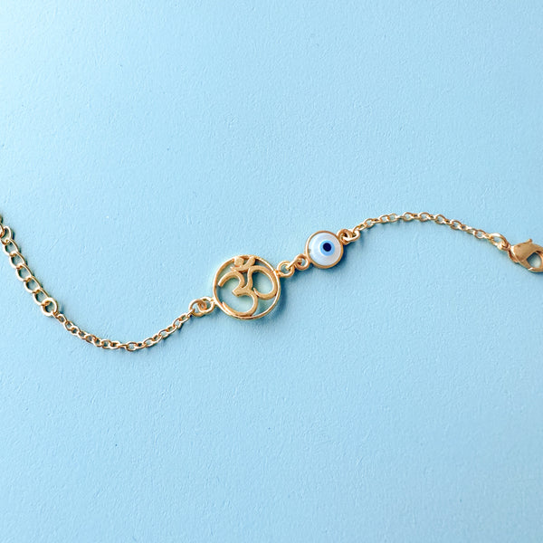 OM WITH ROUND MOP EVIL EYE BRACELET