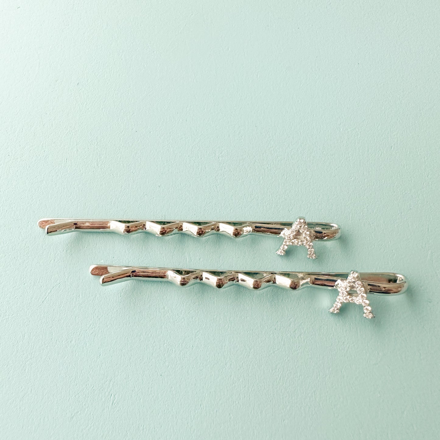 "A" INITIAL IN SILVER POLISH HAIR PINS