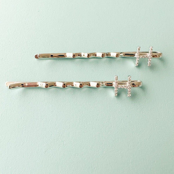"H" INITIAL IN SILVER POLISH HAIR PINS