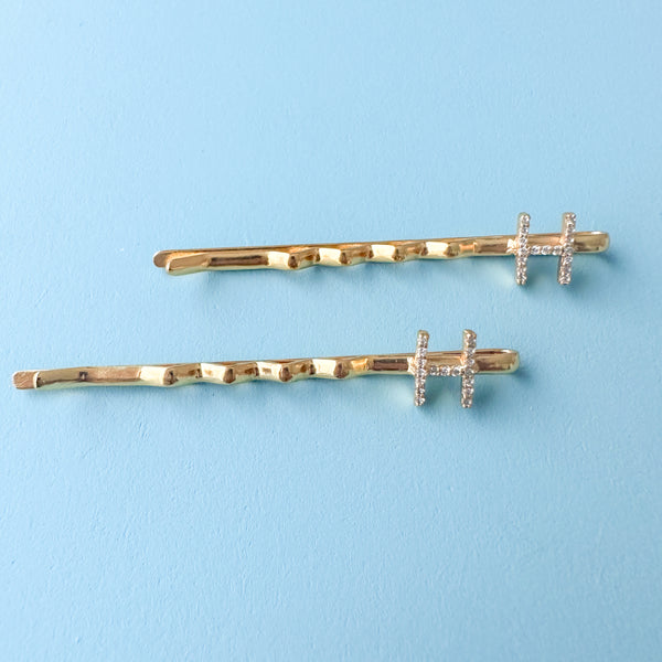 "H" INITIAL IN GOLD PLATED HAIR PINS