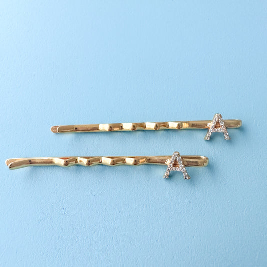 "A" INITAL IN GOLD PLATED HAIR PINS
