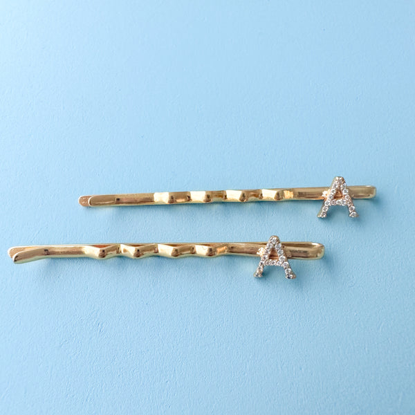 "A" INITIAL IN GOLD PLATED HAIR PINS