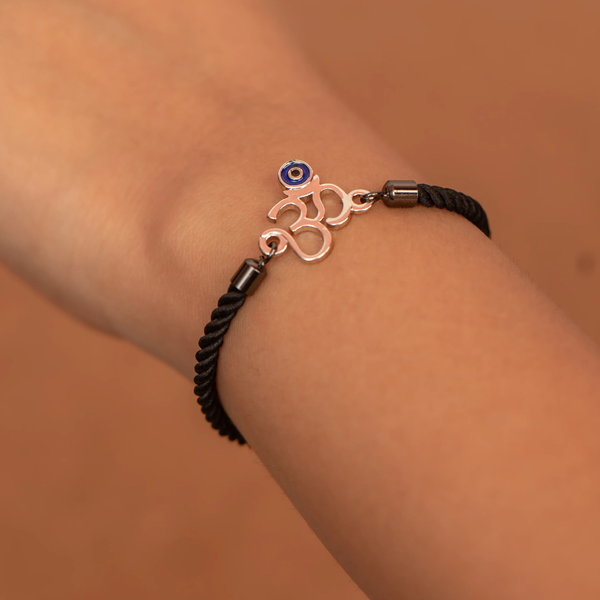 OM WITH EVIL EYE IN SILVER POLISH