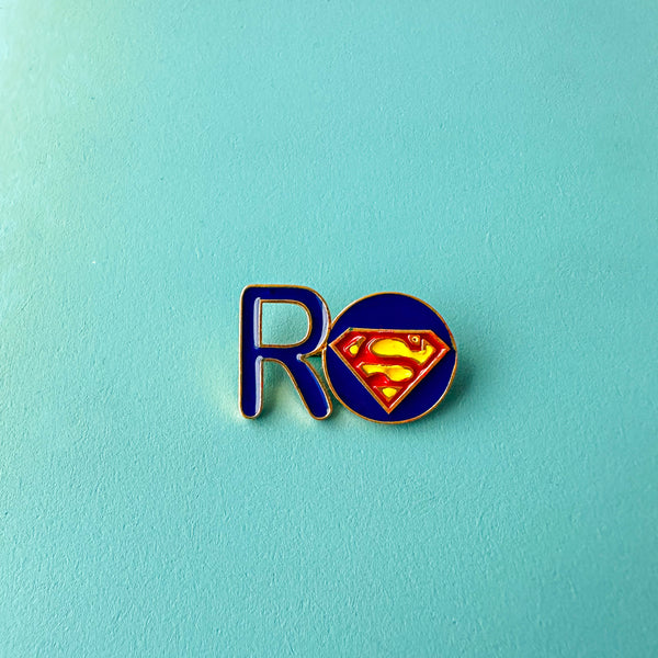 "R" WITH SUPERHERO S NAME PIN