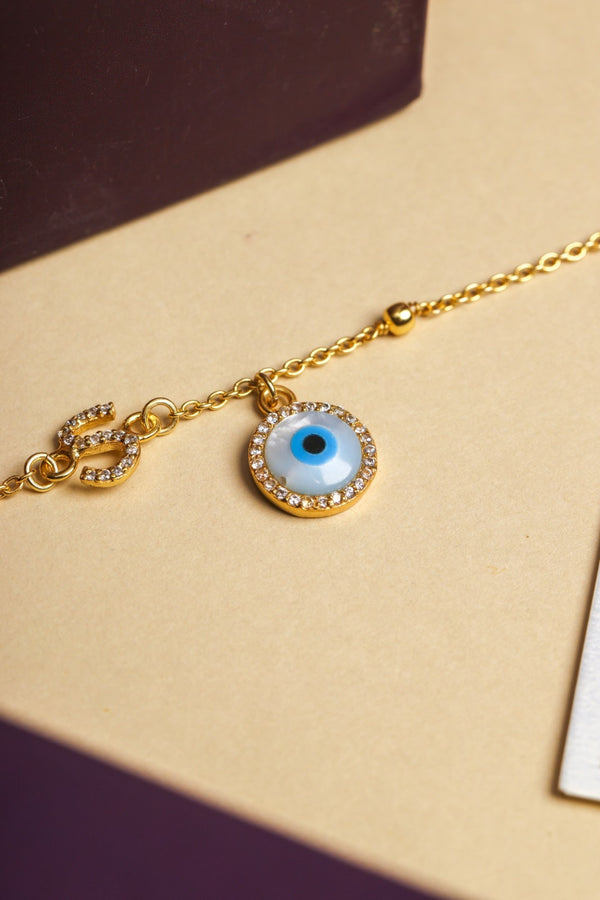 STUDDED INITIAL WITH EVIL EYE BRACELET