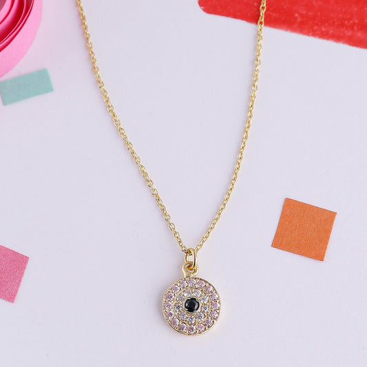 PINK STONE EVIL EYE NECKLACE